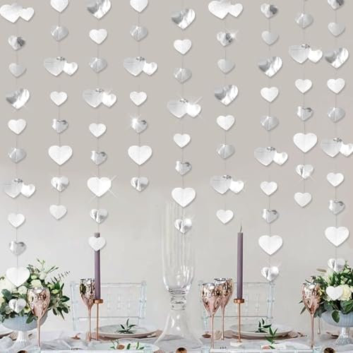 52 Pieds Guirlande Papier Coeur Argent, 4 Pièces Coeur Décoration de Fête Bannière, Coeur Guirlande en Papier pour Fiançailles Mariage Anniversaire Fête Décoration