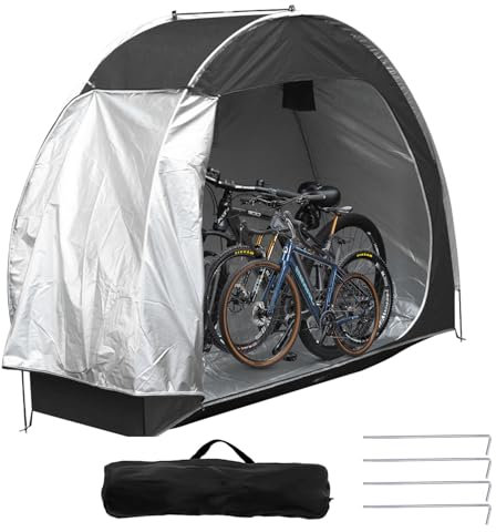DOKKOME Tenda da bicicletta, impermeabile, portatile, da campeggio, per biciclette, garage, per esterni, per biciclette, moto, attrezzi da giardino, colore nero