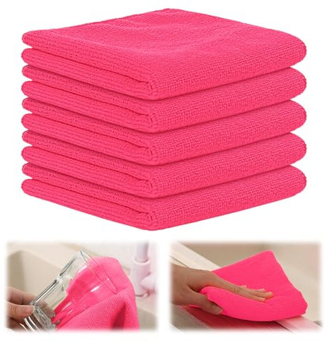 GJV Lot de 5 chiffons de nettoyage en microfibre super doux, super absorbants et non pelucheux réutilisables, 30 x 30 cm (rose)