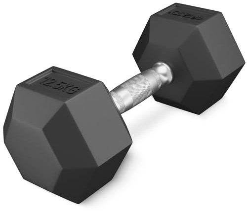 4FIZJO Stahlhanteln HEX 1x12,5 kg, Sechskanthanteln aus Stahl mit Gummibeschichtung, Kurzhanteln, Gewichte, Dumbbell Kraft und Ausdauertraining, Gewichtheben für Zuhause, Fitnessstudio, Farbe: Schwarz