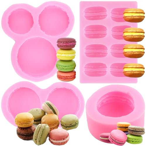 RFGHAC 3D Macaroon Hamburger Silicone Fondant Moulds Macaron Chocolate Mould for Cake Decorating Cupcake Topper Candy Polymer Clay Gum Paste Set of 4