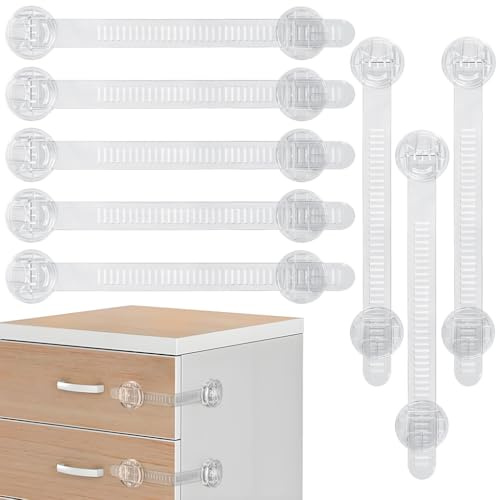 SWKJ Child Safety Cupboard Locks, 8 Pcs Adjustable Baby Proof Cupboard Locks for Children, Transparent Child Locks for Kitchen Cupboards Fridge Cabinet Drawer Toilet-Easy Install, No Tools Needed