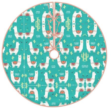 Joli tapis de sapin de Noël imprimé lama et cactus blancs
