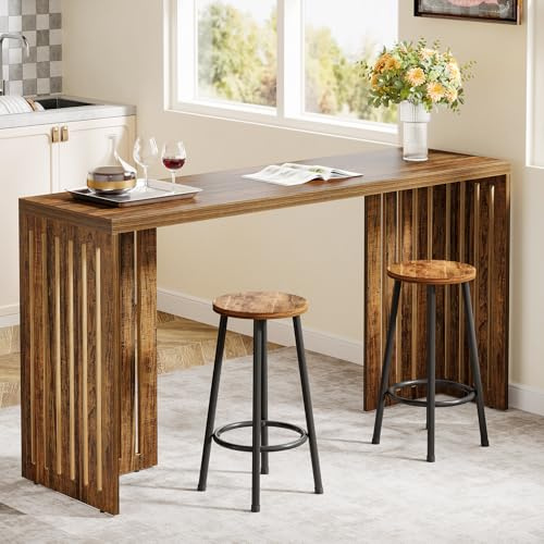 Tribesigns Bar Table, 63-Inch Counter Height Pub Table, Industrial Bar Height Table, Rectangular High Top Kitchen & Dining Counter Tables with Louvered Base for Narrow Space, Rustic Brown