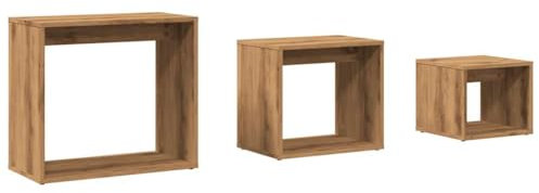 HEFZGDB Satztische 3 STK. Artisan-Eiche Holzwerkstoff Couch Tisch Wohnzimmer Beistelltisch Couch Sofa Tisch Stubentisch für Schlafzimmer Balkon Speisesaal Arbeitszimmer
