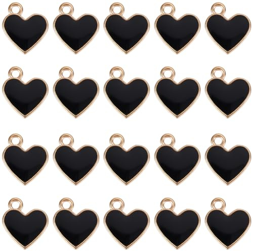 SUNNYCLUE 1 Box 80 Stück Herzanhänger Aus Schwarzer Emaille Herzanhänger Aus Legierung Großpackung Aus Goldenem Metall Gotische Liebesherzenform Mini Anhänger Zum Herstellen von Schmuck Charms Armbänd