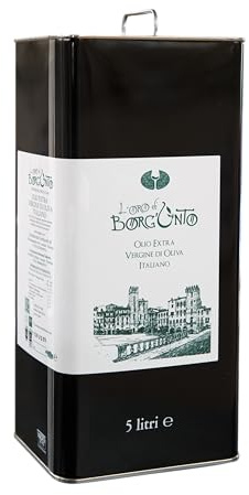 Borgunto® Latta 5L Olio Extravergine di Oliva ITALIANO 100% Olive Italiane, Estratto a Freddo • Leccino, Frantoiano, Moraiolo & Pendolino • Made in Italy!