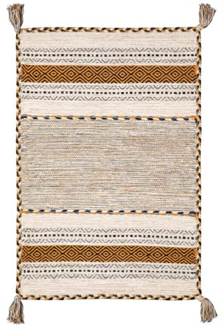 Pierre Tappeti Teppich ANTIQUE-KILIM Ockergelb handgewebt aus Baumwolle und Chenille 160 x 230 cm