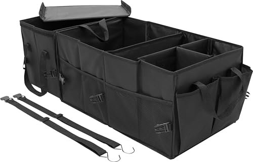 Kofferraum Organizer, Kofferraumtasche, Zusammenklappbarer Auto Organizer Kofferraum mit Fächern, Rutschfester Boden, Verstellbare Sicherungsriemen, ca. 78 x 31 x 30,5 cm, Klappbarer Deckel
