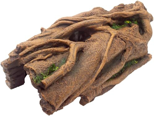 Hoeine Lizard Snake or Reptile Hide, Large Hollow Log Snake Hideout for Ball Python Bearded Dragon and Gecko Eco-Friendly Resin Tank Accessory with Basking Platform & Multi-Functional Décor