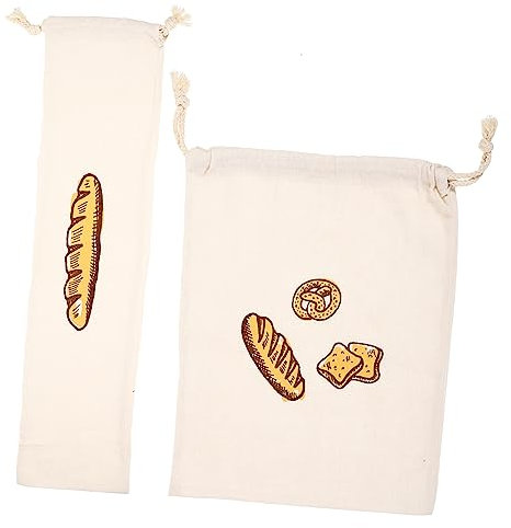 IMIKEYA Reusable Linen Bread Bags Drawstring Bread Bag Set Breathable Food Pouch for Artisan Loaves and Baguette Holders for Home Baking