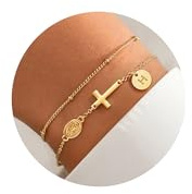 Turandoss Gold Armband Buchstaben Damen - 14K Gold Vergoldet Kreuz Buchstaben Armband Heilige Maria mit Namen Armbänder H, Konfirmation Geschenke für Frauen Teenager Mädchen Schmuck Damen