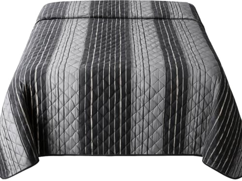 Leonado Vicenti Couvre-lit 220 x 240 cm - Doux - Lavable - Motif à rayures - Noir - Motif diamant