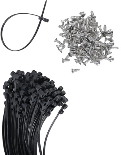100 bridas negras de 12 pulgadas con agujero de montaje de tornillo, cercado para instalaciones profesionales y gestión de cables al aire libre