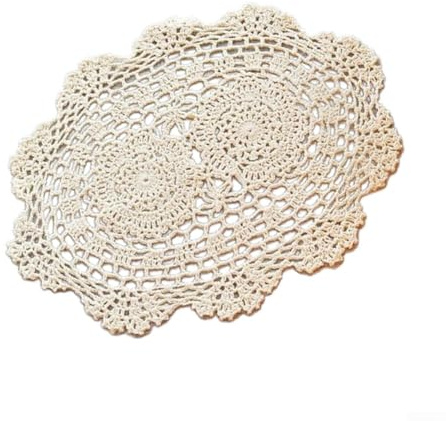 Tovaglietta ovale in pizzo di cotone, centrino vintage all'uncinetto con ricamo floreale cavo, 25 x 35 cm, tappetino decorativo per tavolo da pranzo o decorazione per la casa, beige (beige)