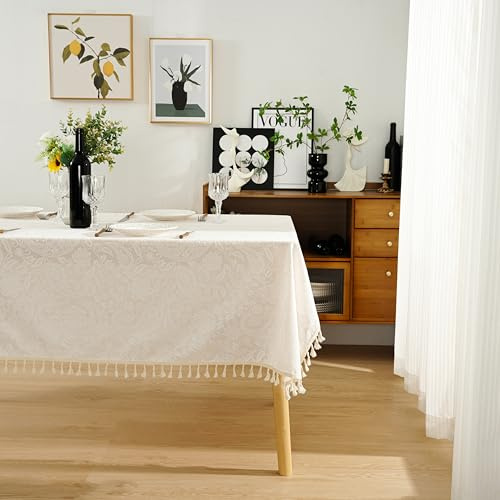 Spitze Tischdecke 150x150 cm Cremeweiß –Atmungsaktive Tischwäsche mit Paisley-Prägung – Vintage-Stil, Waschbar, Staubdicht & Eleganter Tischschutz