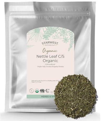 Starwest Botanicals Organic Nettle Leaf - Dried Stinging Nettle, Natural Loose Leaf Herbal Tea, Caffeine Free, Cut & Sifted, Certified Kosher, Non-GMO - Bulk 1 lb Bag