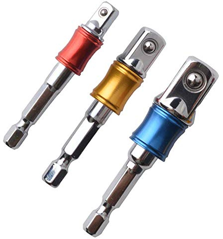 Gunpla 3 Pieces Impact Socket Adapter Drill Extension Colorful Set Hex Shank Power Drilling High Speed Nut Driver 1/4 - 65mm, 3/8 - 65mm and 1/2 - 73mm Drive