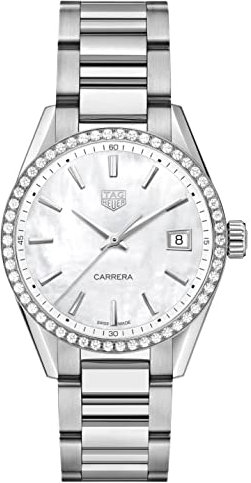 Tag Heuer Carrera WBK1316.BA0652 - Orologio da donna al quarzo con quadrante bianco madreperla e diamanti, stile contemporaneo e classico, Diamante, Moderno
