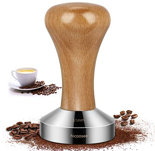 Coffee Tamper, hicoosee 51mm Stainless Steel Espresso Tamper Espresso Coffee Bean Powder Hammer for Coffee Machine