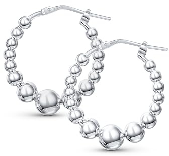 Amberta 925 Sterling Silver Twistade Creoler för Kvinnor | Bollpärla Creoler 18 mm