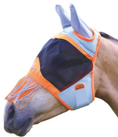 Shires Air Motion Fly Mask with Ears & Fringe - Orange Pony