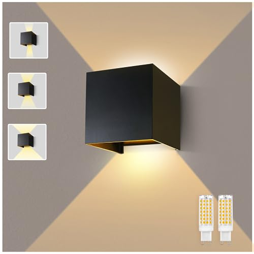 Lureshine Applique da Parete Interno G9 LED Lamp Angolo del Fascio Regolabile Lampada Alluminio Bianco Caldo 3000k Aplique LED da Parete Interni Adatto per Interni/Esternicamera (Nero 1 Pezzi)