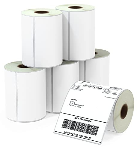 BETCKEY - 102mm x 152mm(4 in x 6 in) Perforées Étiquettes Thermiques pour Expédition Vierges Compatible avec les imprimantes Zebra et autres [6 Rouleaux/1500 Étiquettes]