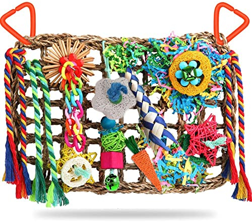 Wellensittich Spielzeug, Papagei Kauspielzeug Buntes Natürliches Sicheres Holz Block Schaukel zum Kauen für Alle Papageien & Vogel (Rot)