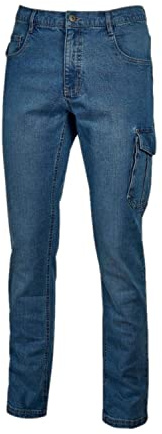 Siry Work Jeans 5 Tasche da Lavoro Elasticizzato U.Power Art. Jam con Tascone Laterale, Tasca Porta Metro e fettuccia Porta Martello vestibilità Slim-Fit col. Gaudo Jeans Tg. M