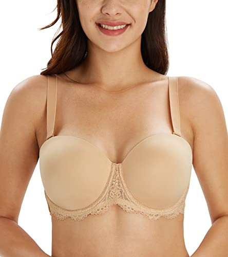 Lemorosy Damen Trägerloser BH Vollschalen Bügel Abnehmbare Träger Große Größen Multiway Minimizer BH Roter Teppich(Spitze Beige,95C)