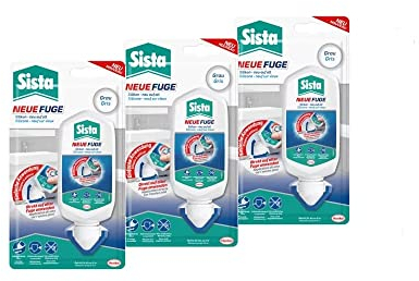 Sista NEUE FUGE, graue Silikon Dichtmasse, in wenigen Minuten von IHH zu AHH, schimmelresistentes Sanitärsilikon für Küche und Bad, einfache Erneuerung von Fugen in nur einem Schritt, 3x80ml