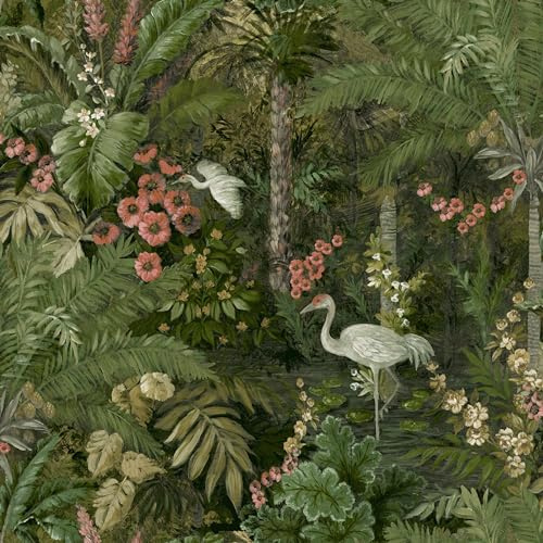 Cascading Gardens Wallpaper Collection Masoala Green Holden 91442 Tropical Cranes Palm Trees