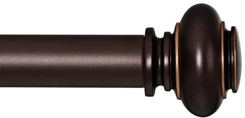 SIMEWIN Bronze Curtain Rods for Windows 48 to 84 Inches Adjustable Decorative 1 Inch Diameter Single Window Curtain Rod Set with Classic Finials, Bronze with Gold Finishing
