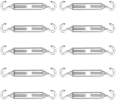 RYAN 10 Stücke Spannschloss M5 Seilspanner 304 Edelstahl Drahtspanner verstellbare Spannschloss Haken zu Verschärfen Spannhaken für Sonnensegel Seil Gartendraht oder Wäscheleine