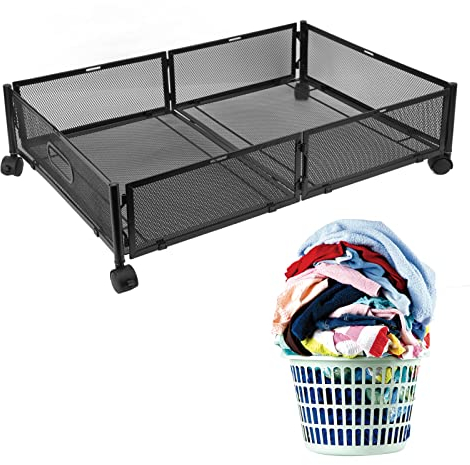Contenitore Sottoletto Con Ruote,Contenitori Portaoggetti Sotto Il Letto con Ruote, Cassetto Portaoggetti Sotto Il Letto, Modello a Griglia Tipo Estraibile Cassetto Portascarpe Sotto Il Letto(nero)