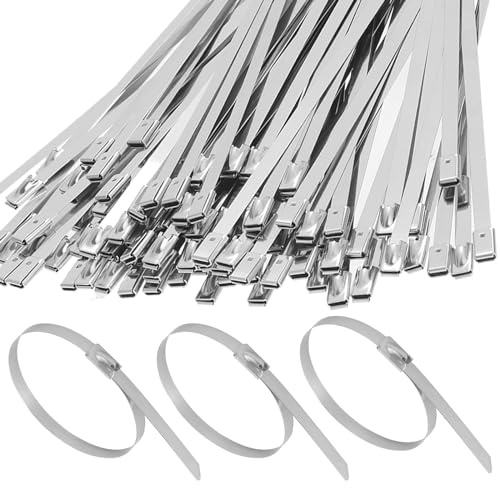 Faankiton 200 Pieces 304 Stainless Steel Ties, Metal Cable Ties with Rolling Self Locking, Steel Locking Ties, Matel Zip Ties, Self-Locking Stainless Steel Zip Ties (4.6 * 400mm, Silver)
