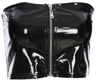Top de tubo brillante para mujer, top de tubo corto metálico sexy sin tirantes, camiseta sin mangas con cremallera frontal para uso en fiestas y clubes, chaleco básico informal elástico para bailar