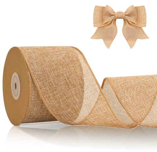 jijAcraft 8CM Wired Burlap Ribbon: 10m Brown Hessian Ribbon Roll Natural Hessian Ribbons for Gift Wrapping, Rustic Jute Burlap Ribbons for Making Bows, DIY Crafts, Wedding, Christmas Decoration