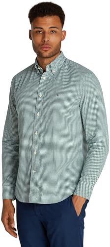 Tommy Hilfiger Camisa Hombre Flex Poplin Gingham Regular Fit, Multicolor (Nouveau Green/Optic White), XS