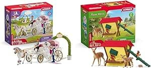 SCHLEICH 42641 Hochzeitskutsche, ab 5 Jahren, Horse Club - Spielset, 106 Teile & 42658 Fütterung der Waldtiere, ab 3 Jahren, Farm World - Spielset, 39 Teile