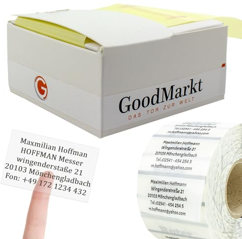 GoodMarkt 250 selbstklebende personalisierte Adressetiketten, 60x30 Kunststoff transparent, wasserfestes und reißfestes Adressaufkleber mit sticker, Absender Etiketten für Briefe, Bücher, Schule, Büro