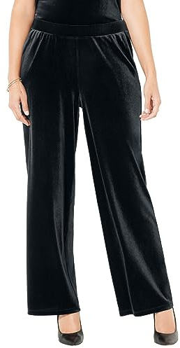 Catherines Women's Plus Size Anywear Velvet Wide Leg Pant - 2X, Black