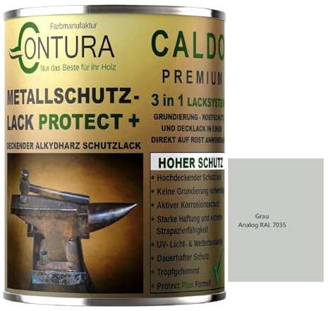 Contura 3in1 Rostschutzfarbe Metallschutzlack Seidenmatt RAL Metall Lack Farbe Grundierung (RAL 7035 (Intern: Grau), 500ml.)