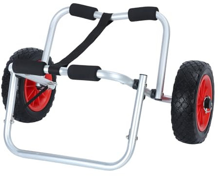 Makamsui Kajak-Auto, faltbar, Aluminium, Kajak-Anhänger mit luftlosen Rädern, 25,4 cm, solide Reifen, tragbar, verstellbar, Kajak-Transportwagen, zusammenklappbarer Kajak-Paddleboard-Trolley, Schwarz