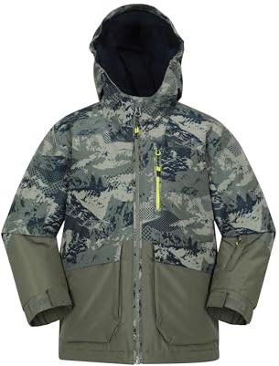 Mountain Warehouse Cosmos Kids Water-Resistant Ski Jacket - Padded Coat with Snowskirt & Front Pockets, Boys & Girls - Winter Skiing, Winter Sports, Walking Dark Green Teen Size 13 Years
