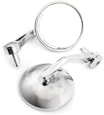 4 Zoll Motorrad Lenker Endspiegel E24 Runder Seitenspiegel für Cafe Racer Bobber Chopper Scooter (Silber)