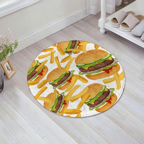FSDGY Alfombra de Baño Antideslizante,Alfombra Baño Microfibra,Lavable a Máquina,Súper Absorbente,Ultra Suave,Juego de Cama con diseño de Hamburguesas y Patatas Fritas en 3D, Hamburguesa Gig,60x60 cm