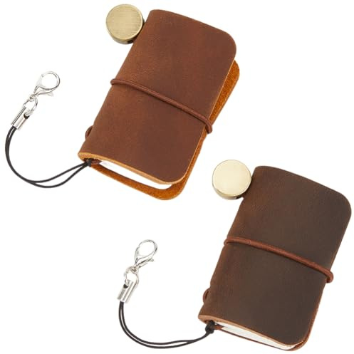 craspire 2 Farbe 1.7 x 1.9 Zoll Mini Reisenotizbuch Mit Ledereinband Tragbar Vintage Personalisierbar Kleines Reisetagebuch Blanko Taschentagebuch Braun/Gelb Für Schlüsselanhänger Schreiben Zeichnen