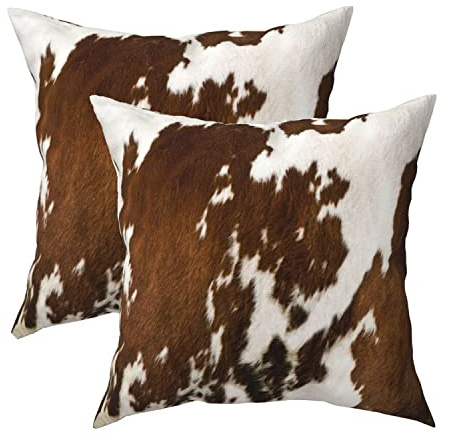 SHAPTOY Kissenbezug mit Western-Kuh-Druck, Kunstfell, Rindsleder, dekorative Kissenbezüge, 55,9 x 55,9 cm, quadratischer Kissenbezug für Outdoor, Couch, Sofa, Schlafzimmer, Dekoration, Braun, 2 Stück